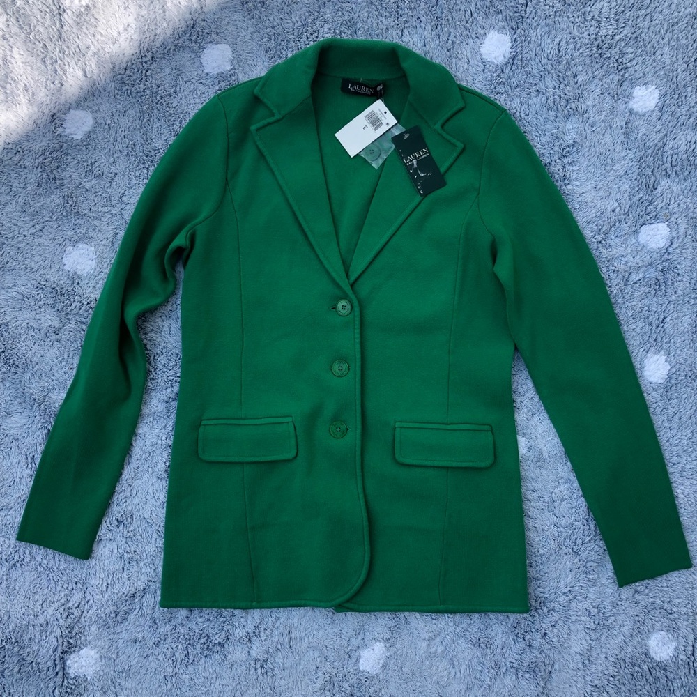 NWT LAUREN RL knit hedge green blazer - Picture 2 of 2
